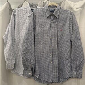Two Ralph Lauren Blue and White Gingham Button-Down Shirts